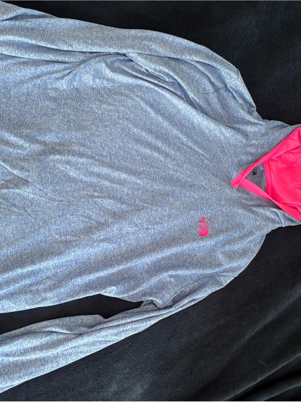 The North Face Heather Gray Long Sleeve Hoodie with Pink Logo